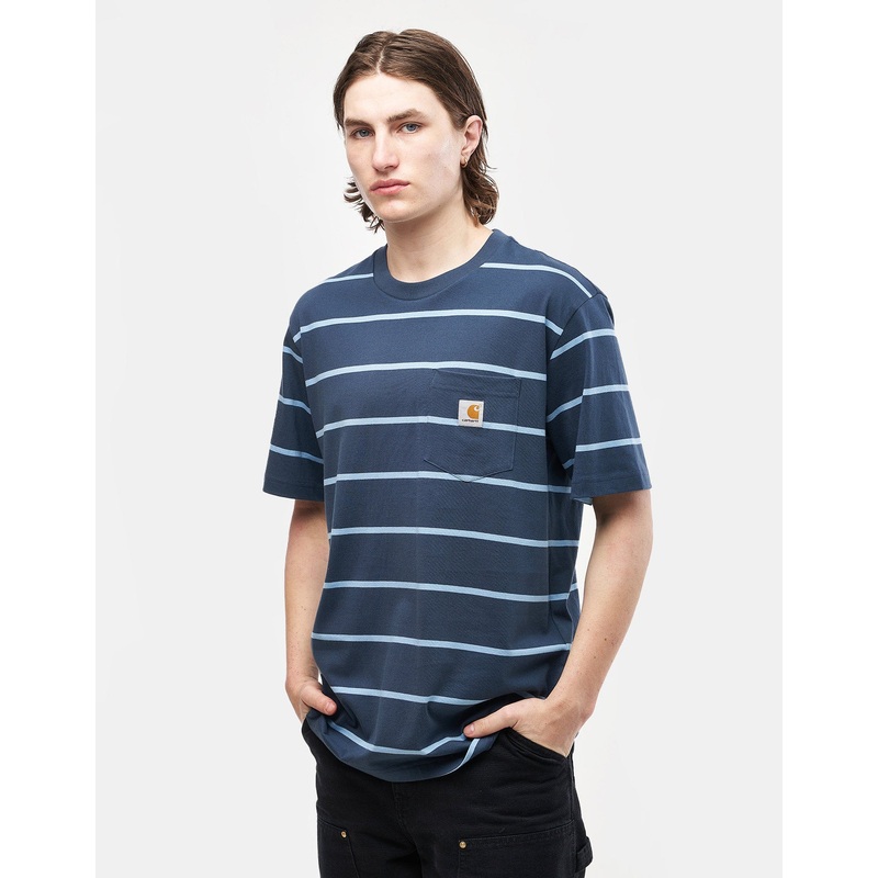 Carhartt WIP Aiken Pocket T-Shirt – Aiken Stripe/Dusky Blue