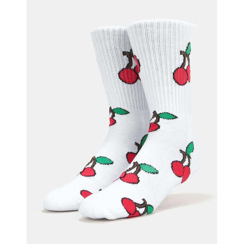 Cherries Crew Socks – White