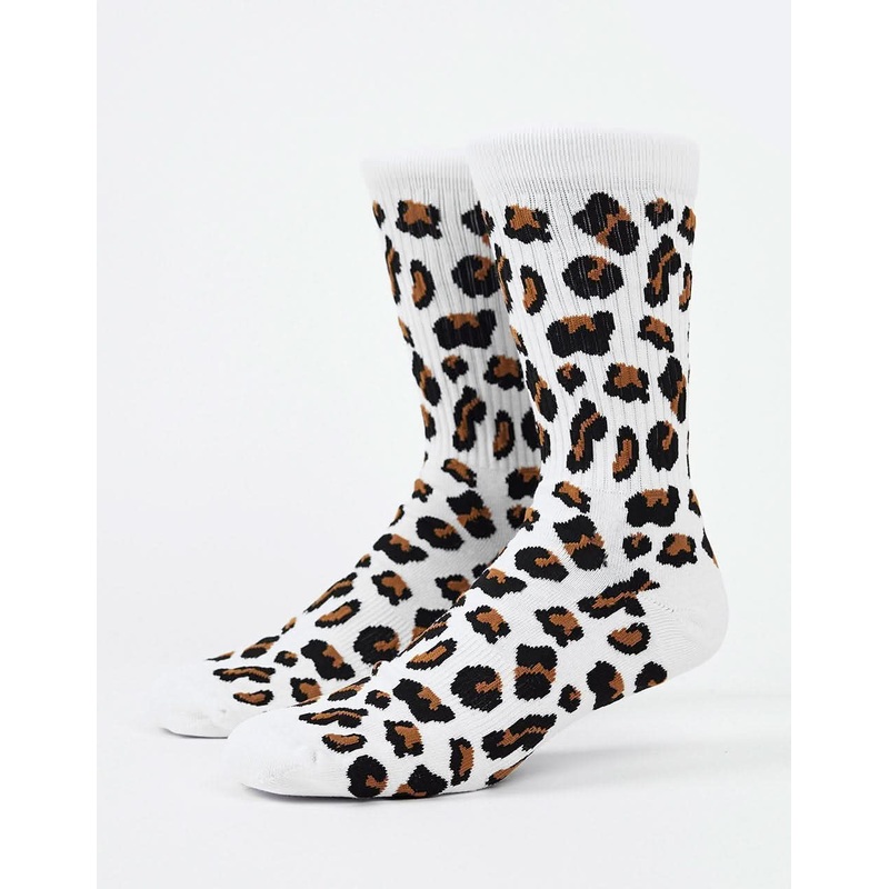 Leopard Crew Socks – White