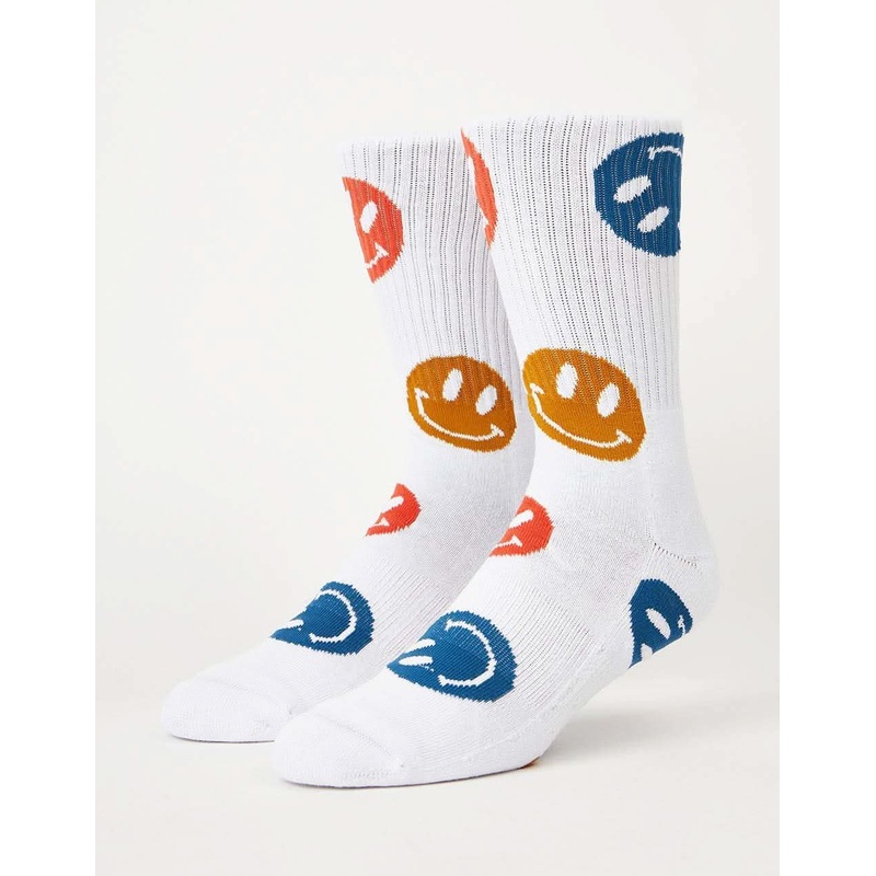 Smiley Crew Socks – White