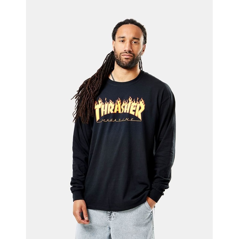 Thrasher Flame Logo L/S T-Shirt – Black