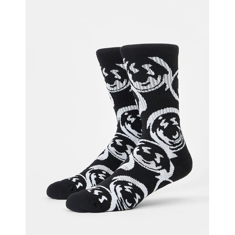 Warped Smiley Crew Socks -Black