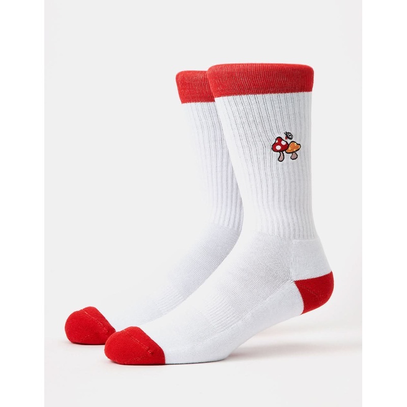Mushroom Crew Socks – White