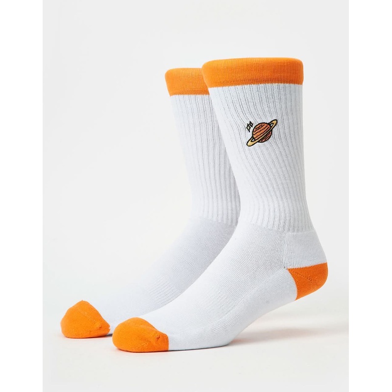 Saturn Embroidered Crew Socks – White