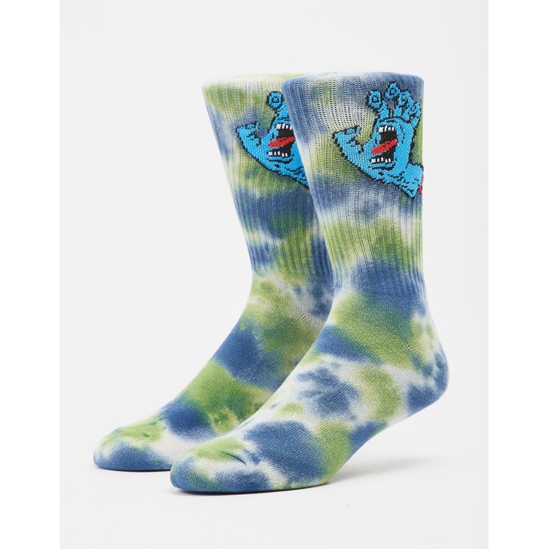 Santa Cruz Screaming Hand Tie Dye Socks – Light Grey/Apple/Blue Tie Dye