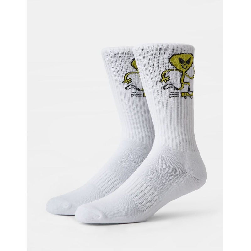 Blast Skates Alien Mascot Crew Socks – White