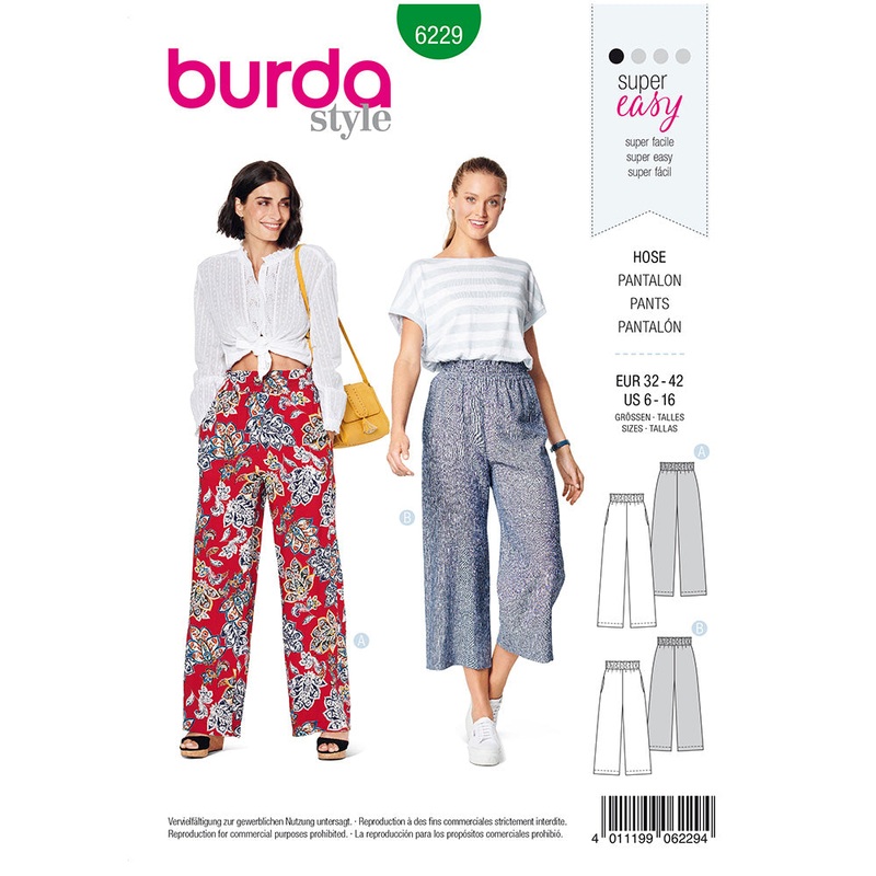 BURDA – 6229 Trousers/Pants with Elastic Waist