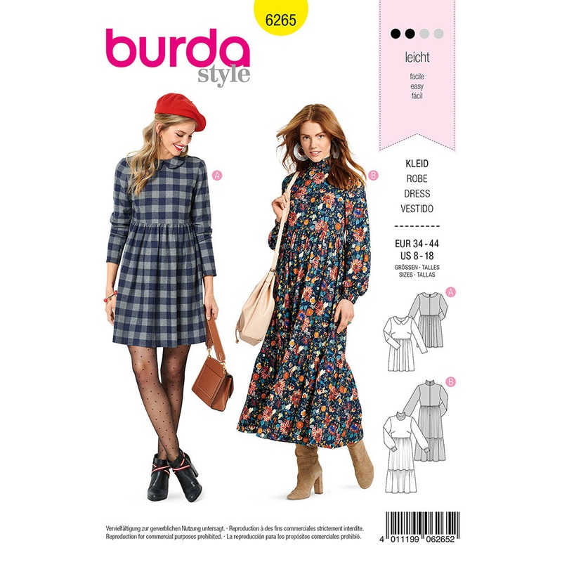 BURDA – 6265 Dress with Peter Pan Collar – Midi Dress with Tiered Skirt