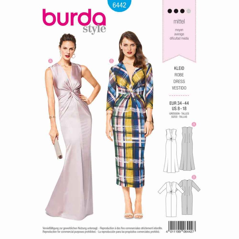 BURDA – 6442 Stretch Dress – Evening Dress – Front Twist