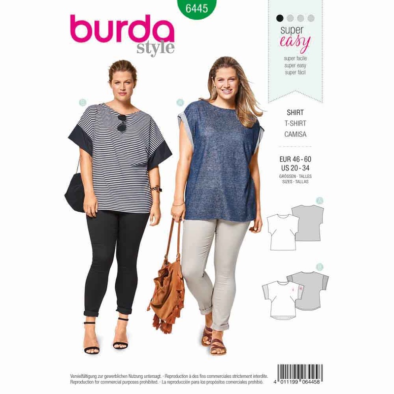 BURDA – 6445 Top – Overcut Shoulders – Round Neckline