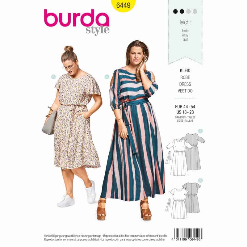 BURDA – 6449 Summer Dress with Elastic Casing – Cut-Out-Sleeves – Wing Sleeves