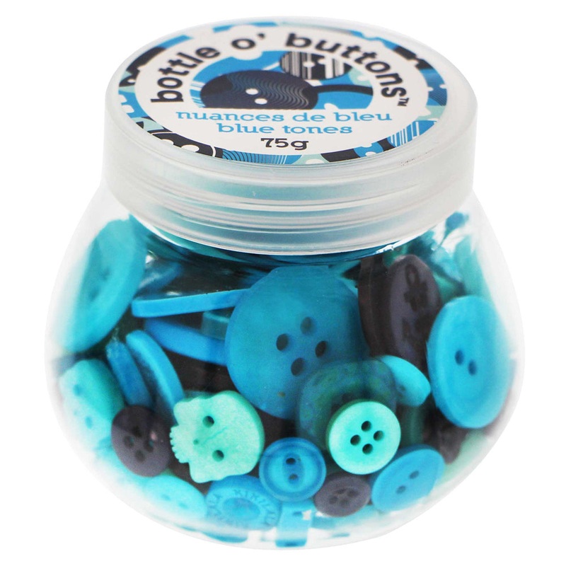 CRAFTING ESSENTIALS Bottle o’ Buttons – Blue Tones – 75g (2.6oz)