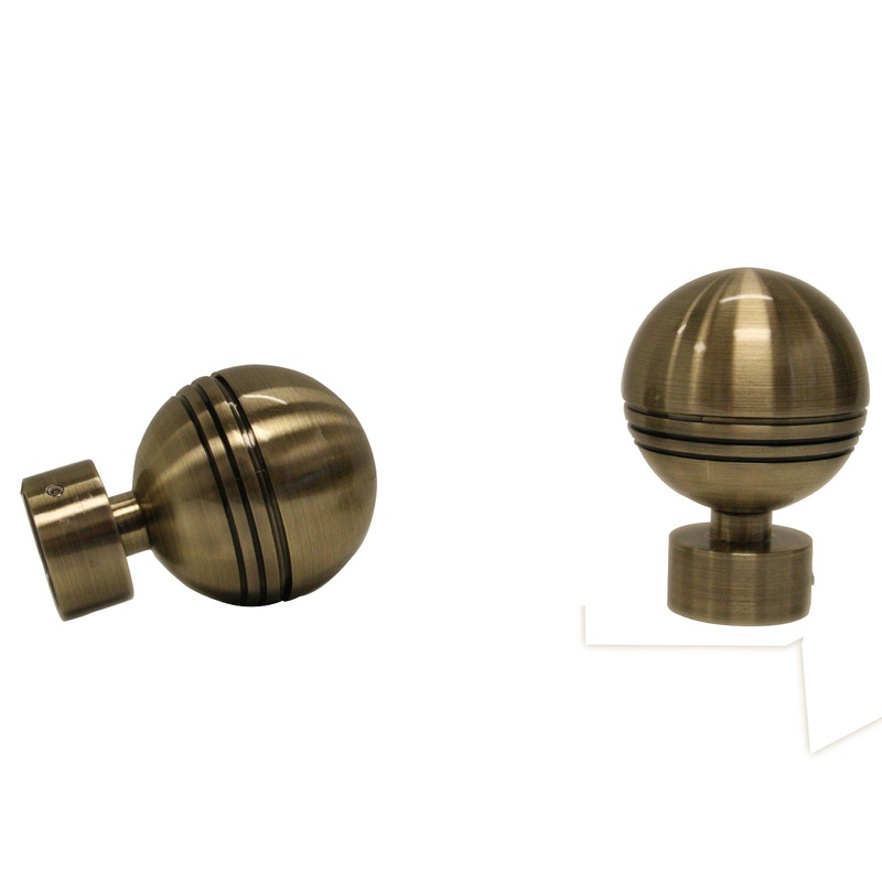 ANTIQUE BRASS RIDGED BALL FINIAL – for a 1” (28mm) diameter rod