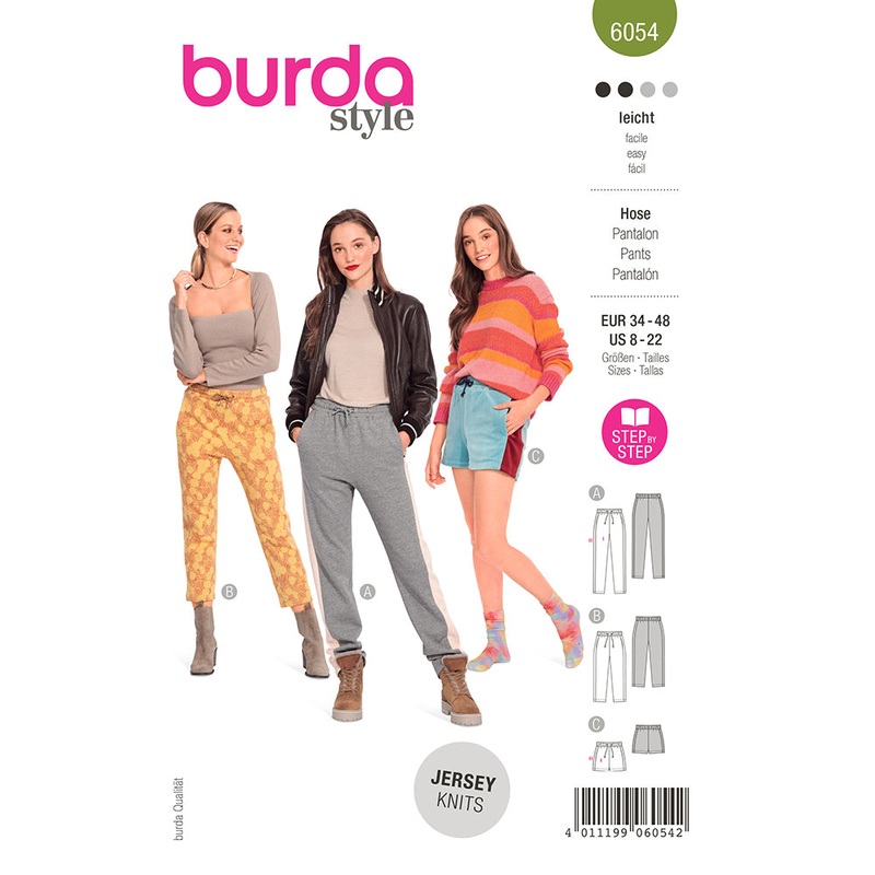BURDA – 6054 Jogging Pants in Three Lengths with Side Stripes