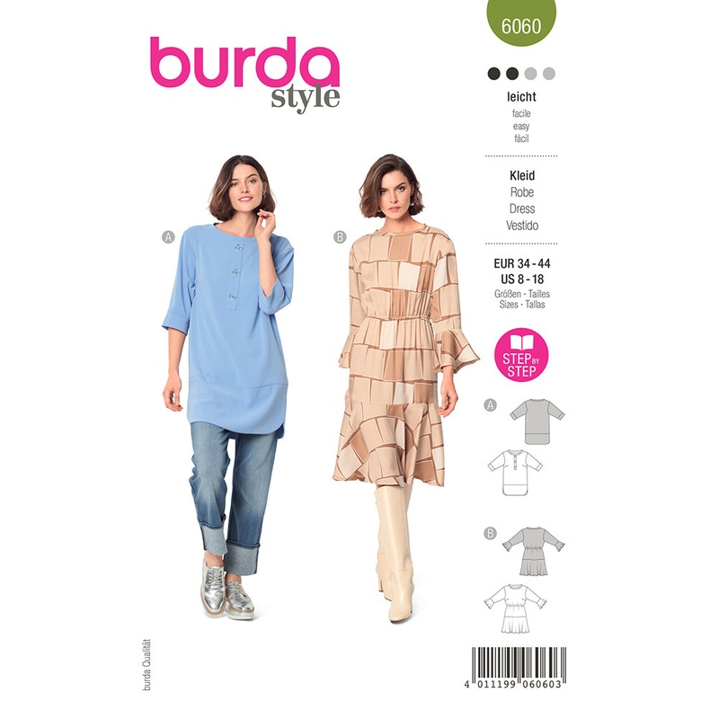 BURDA – 6060 Tunic Top with Bands / Dress with Flounces and Elastic Waist