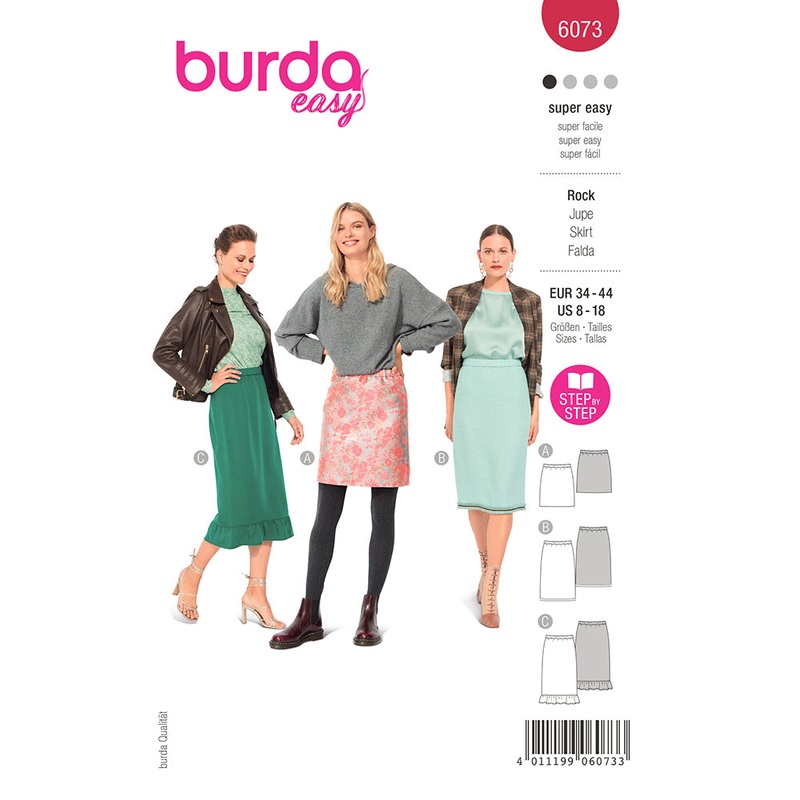 BURDA – 6073 Skirt in Three Lengths with Elastic, Slim Shape