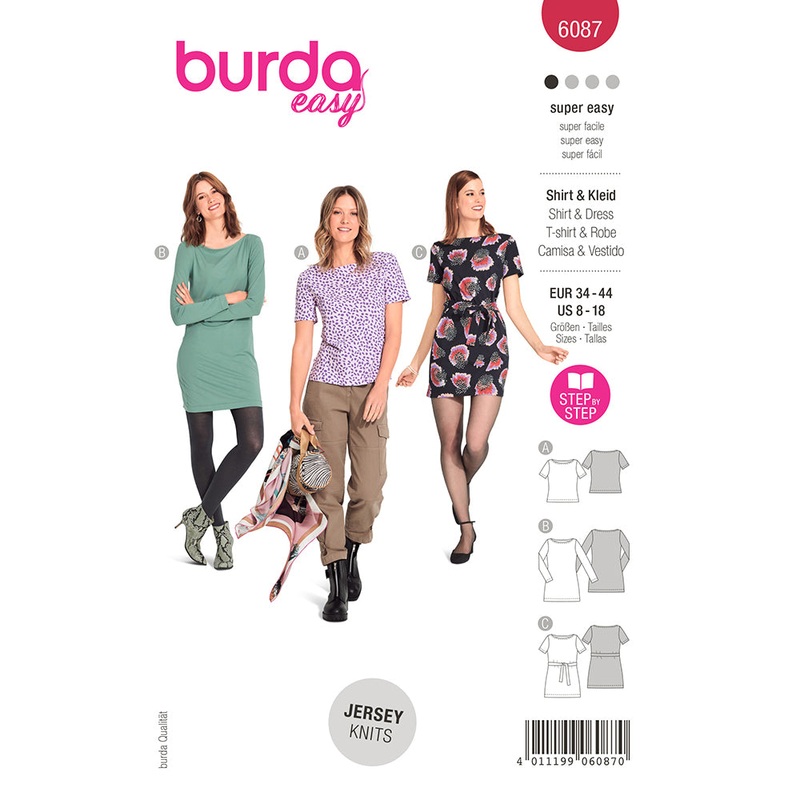 BURDA – 6087 Top, Dress  Figure Fitting with a Scooped Neckline