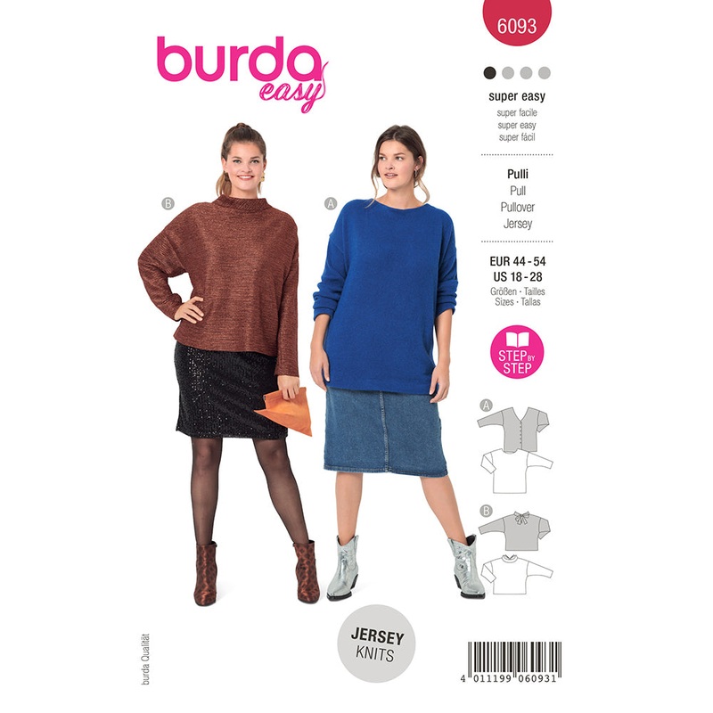 BURDA – 6093 Pullover with Deep Back Neckline, Slit and Bow