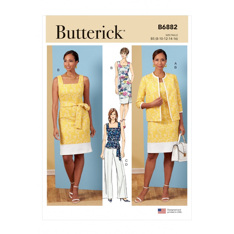 B6882 Misses’ Jacket, Dress, Top, Trousers and Sash