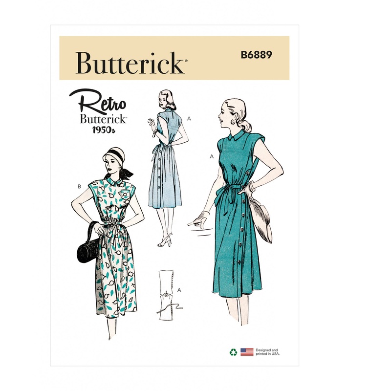B6889 Misses’ Retro 1950s Side-Buttoning Dress