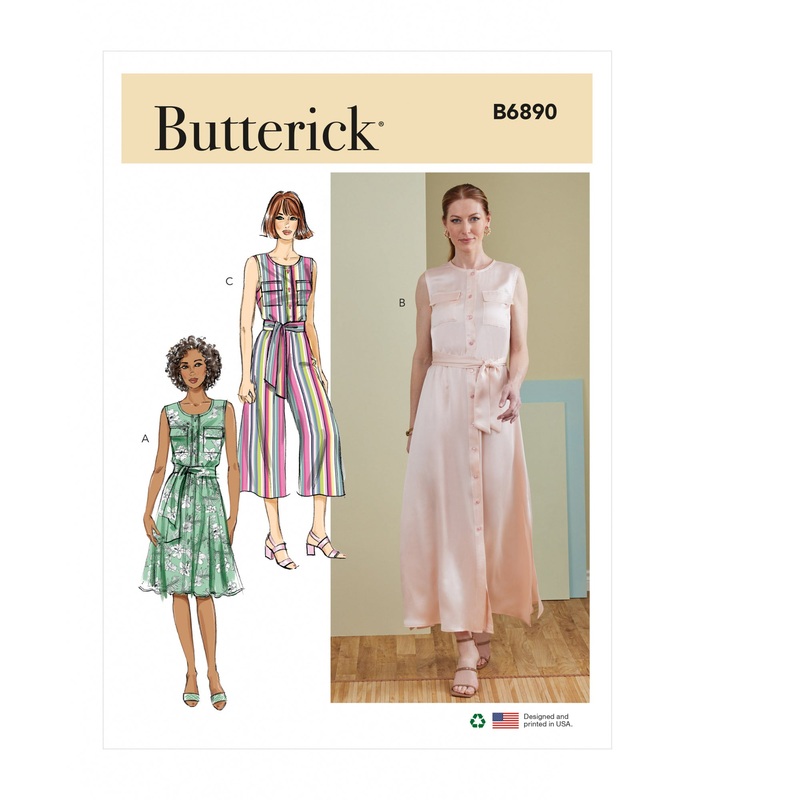 B6890 Misses’ Dress, Jumpsuit and Sash