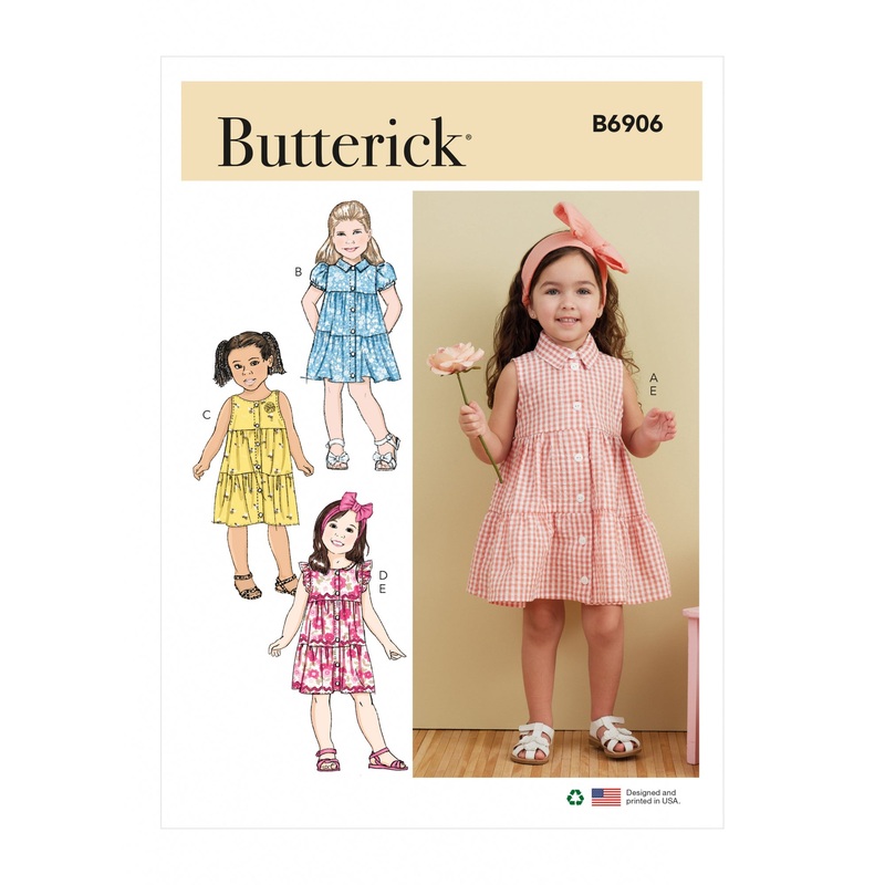 B6906 Toddlers’ Dress and Headband (1/2-1-2-3-4)