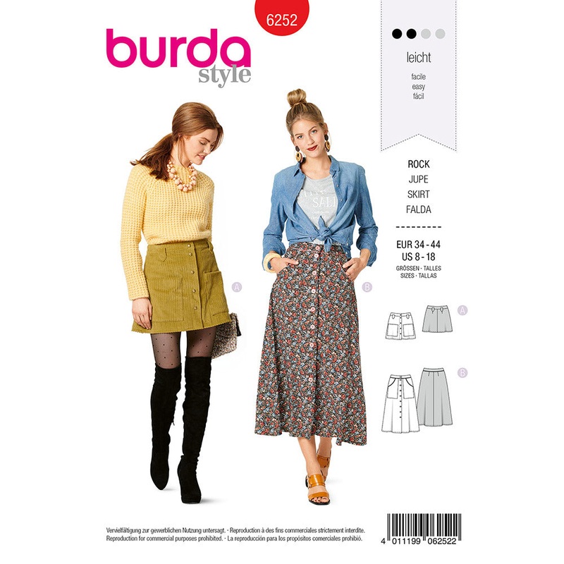 BURDA – 6252 Skirt – Flared – Front Button Down Fastening