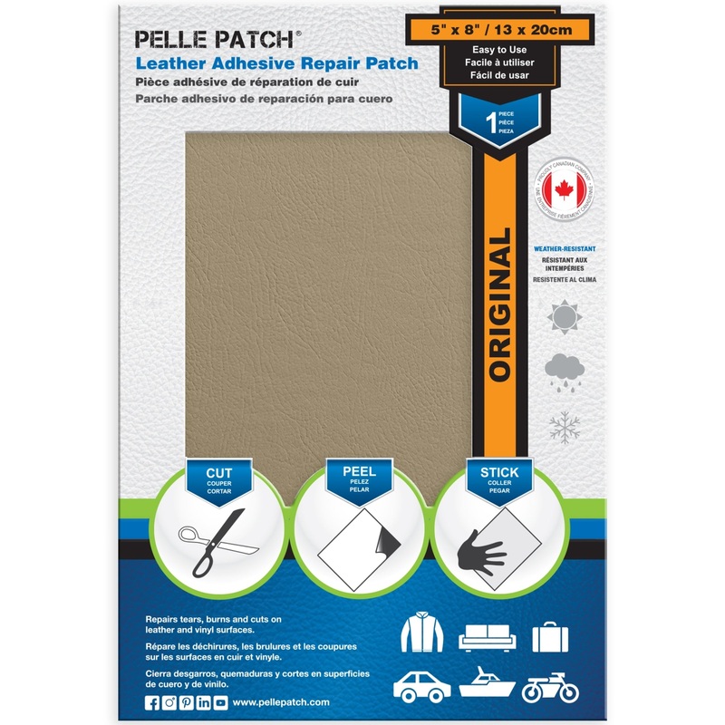 PELLE PATCH Leather Adhesive Repair Patch – Beige – 5 x 8 inch (13 x 20 cm)