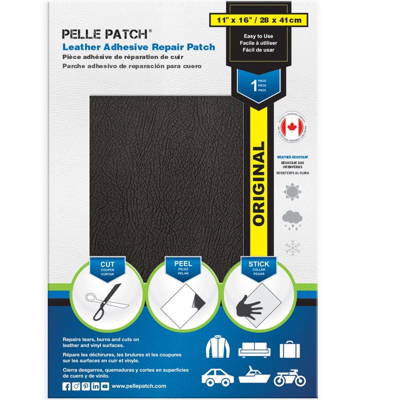 PELLE PATCH Leather Adhesive Repair Patch – Black – 11 x 16 inch (28 x 41 cm)