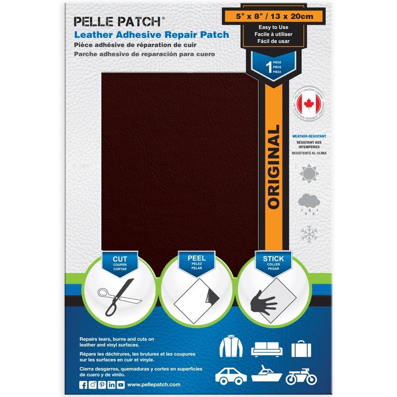 PELLE PATCH Leather Adhesive Repair Patch – Burgundy – 5 x 8 inch (13 x 20 cm)
