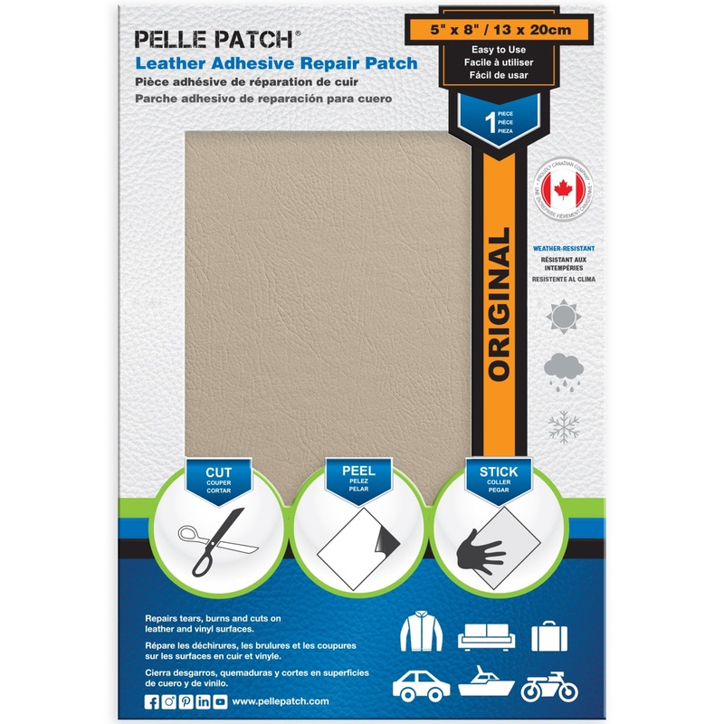 PELLE PATCH Leather Adhesive Repair Patch – Cream – 5 x 8 inch (13 x 20 cm)
