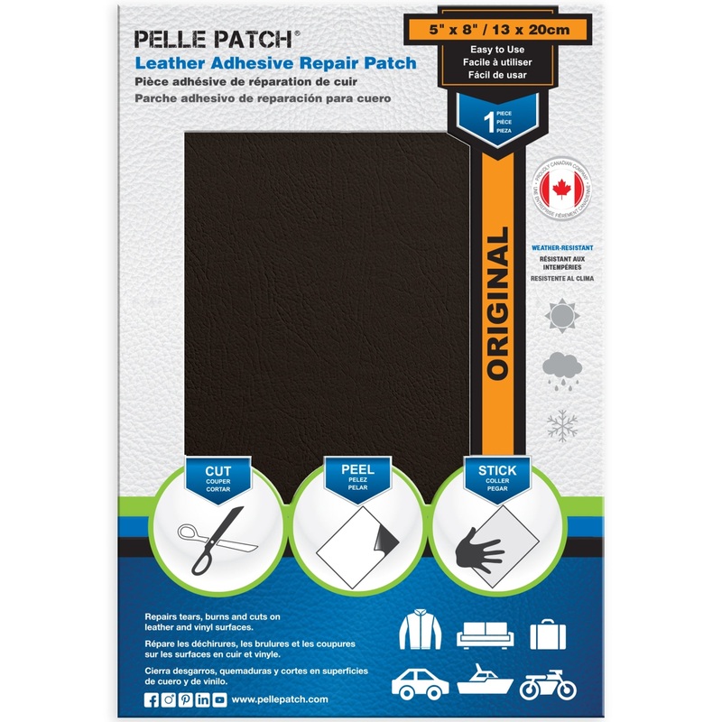 PELLE PATCH Leather Adhesive Repair Patch – Dark Brown – 5 x 8 inch (13 x 20 cm)