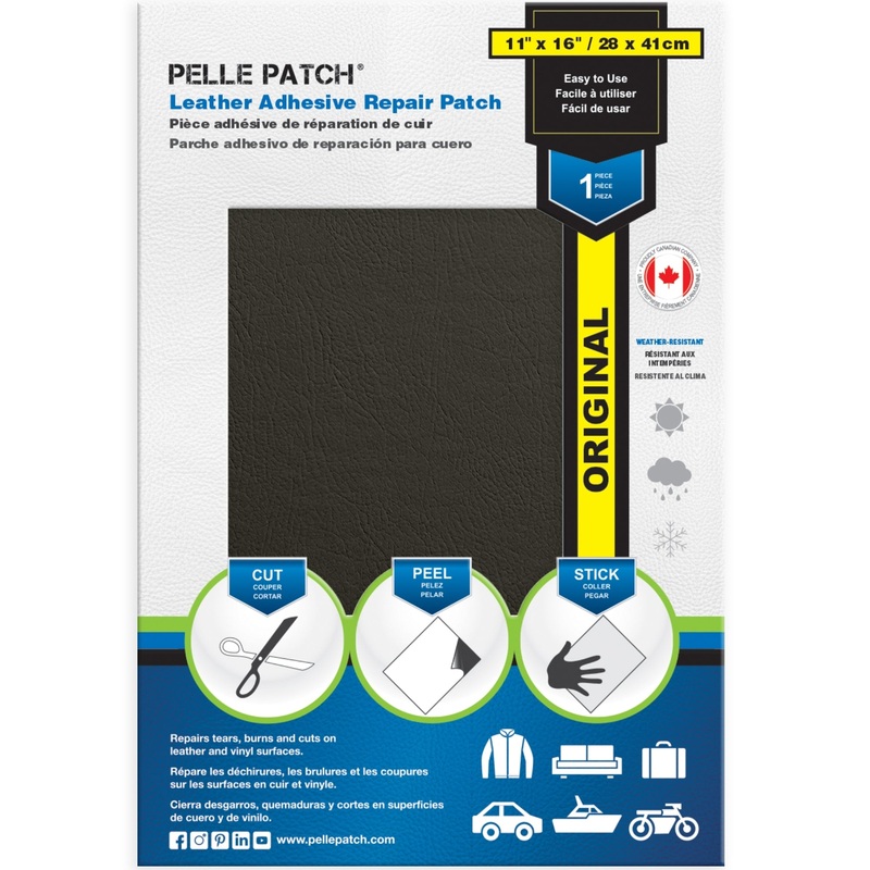 PELLE PATCH Leather Adhesive Repair Patch – Dark Grey – 11 x 16 inch (28 x 41 cm)
