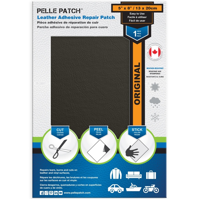 PELLE PATCH Leather Adhesive Repair Patch – Dark Grey – 5 x 8 inch (13 x 20 cm)