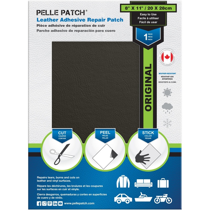 PELLE PATCH Leather Adhesive Repair Patch – Dark Grey – 8 x 11 inch (20 x 28 cm)