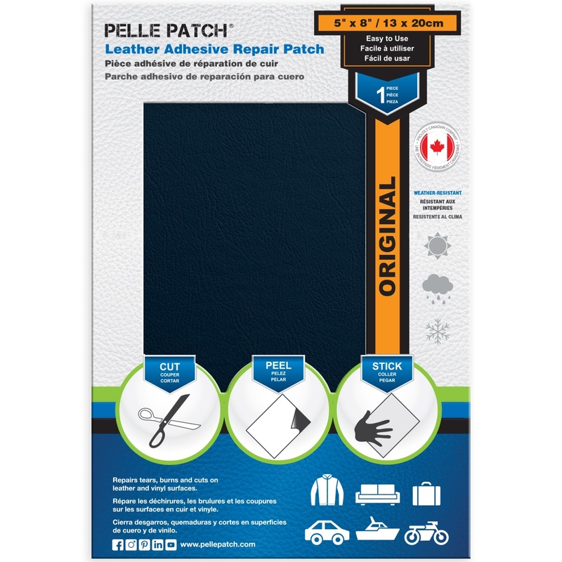 PELLE PATCH Leather Adhesive Repair Patch – Medium Blue – 5 x 8 inch (13 x 20 cm)