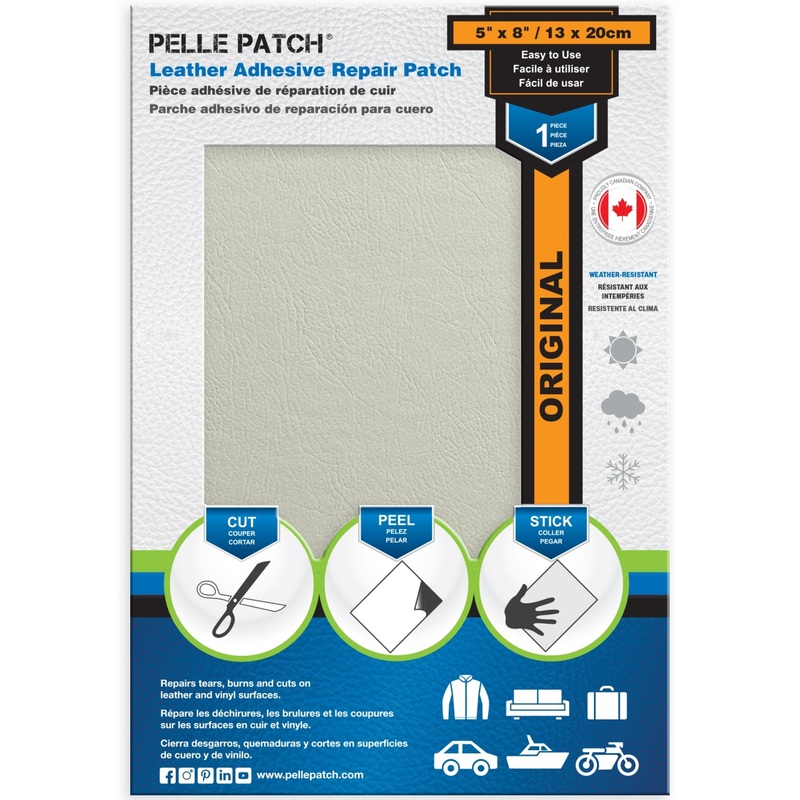 PELLE PATCH Leather Adhesive Repair Patch – OffWhite – 5 x 8 inch (13 x 20 cm)