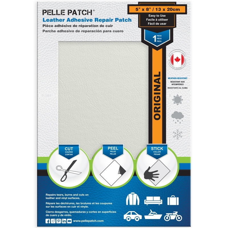 PELLE PATCH Leather Adhesive Repair Patch – White – 5 x 8 inch (13 x 20 cm)