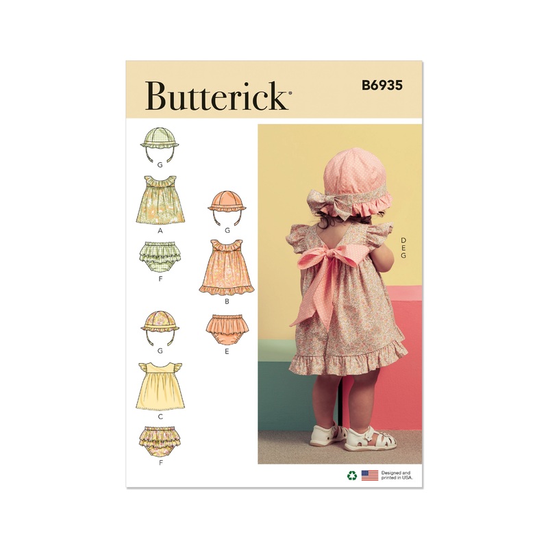 B6935 Babies’ Top, Panties and Hat (XS-S-M-L)