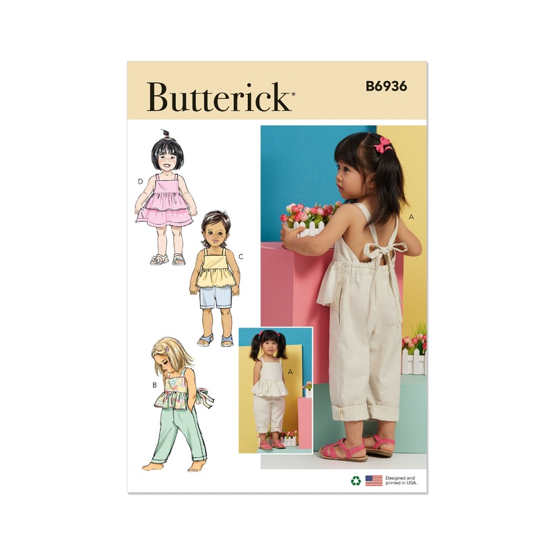 B6936 Toddlers’ Overalls and Dress (1/2-1-2-3-4)