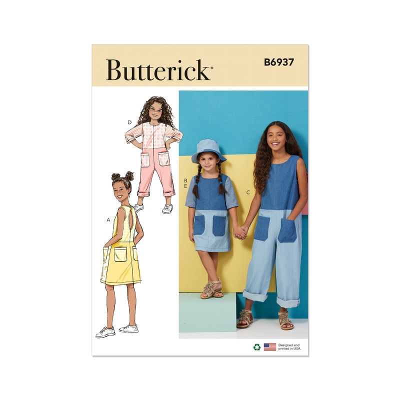 B6937 Children’s and Girls’ Dress, Romper and Hat