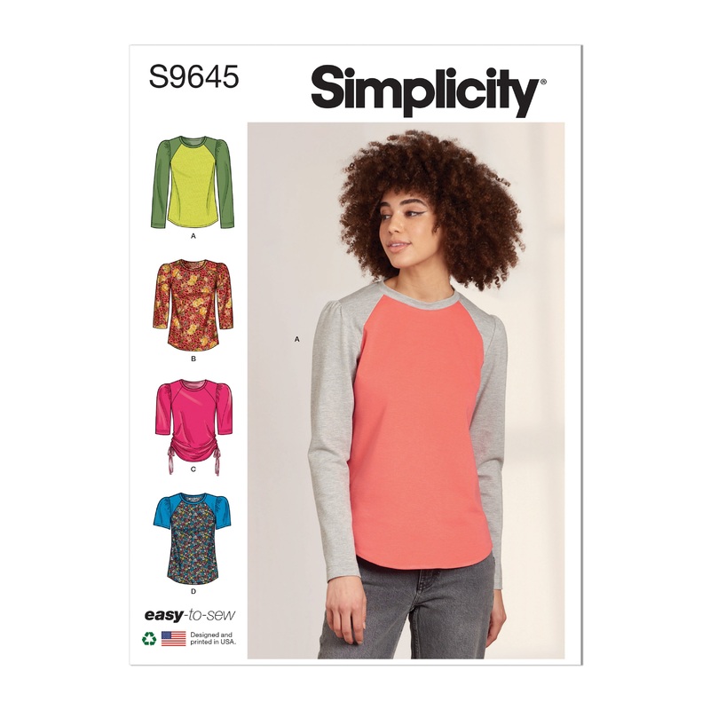Simplicity S9645 Misses’ Knit Tops  (XS-S-M-L-XL-XXL)