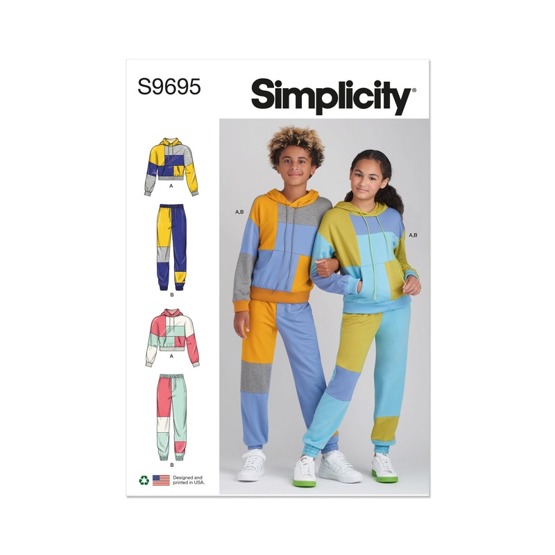 Simplicity S9695 Girls’ and Boys’ Hoodie and Jogger Set (8-10-12-14-16)