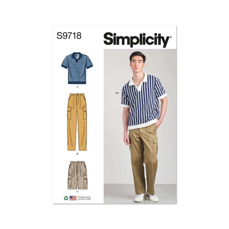 Simplicity S9718 Men’s Knit Top, Cargo Pants and Shorts