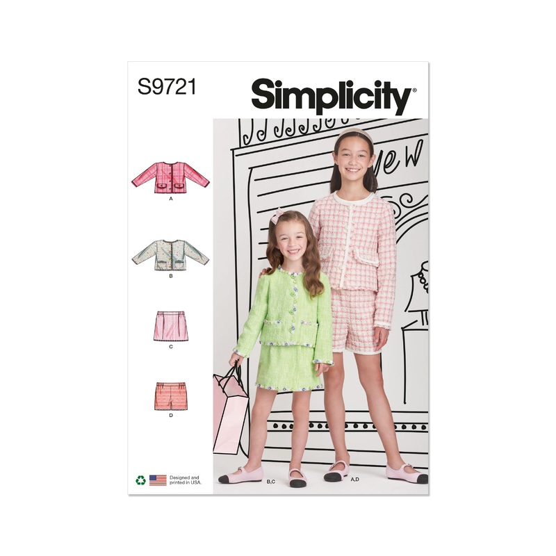 Simplicity S9721 Children’s and Girls’ Jackets, Skirt and Shorts