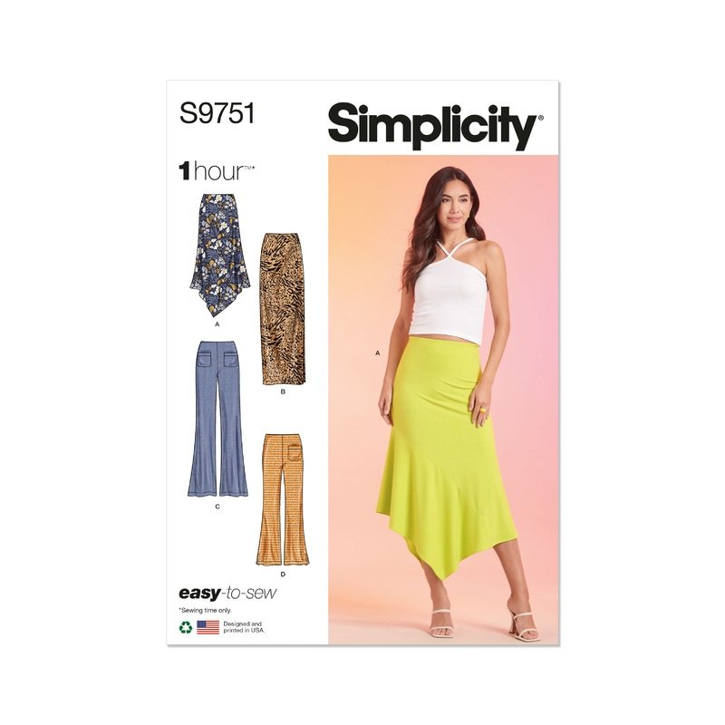 Simplicity S9751 Misses’ Knit Skirts and Pants in Two Lengths