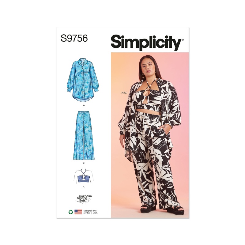 Simplicity S9756 Misses’ and Women’s Shirt, Pants and Halter Top for American Sewing Guild