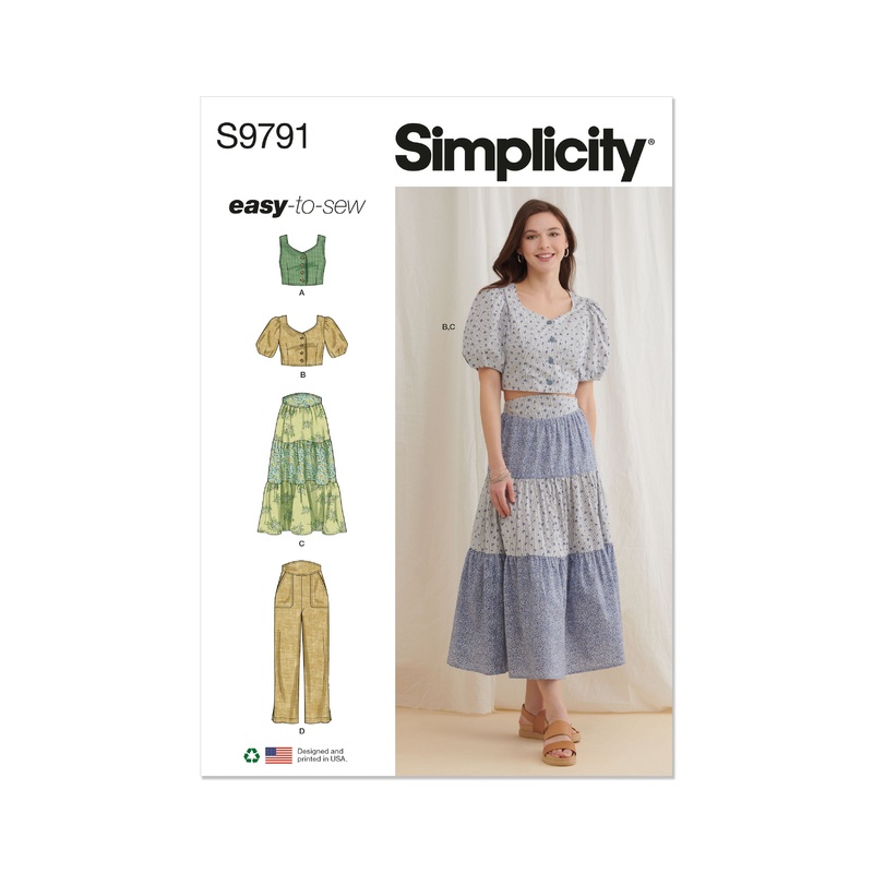 Simplicity S9791 Misses’ Tops, Skirt and Pants