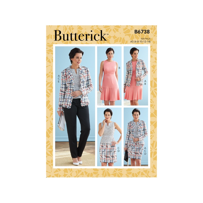 B6738 Misses’ Jacket, Dress, Top, Skirt & Pants