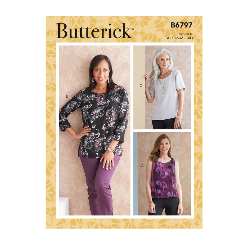 B6797 Misses’ & Misses’ Petite Scoop-neck Tops (Size: XS-S-M-L-XL)